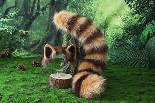 Realistic faux fur red panda ear and tail butt plug lesser panda ear and tail kemonomimi firefoxtherian anime cosplay raccoon ear and tail furry gift