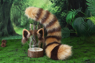 Realistic faux fur red panda ear and tail butt plug lesser panda ear and tail kemonomimi firefoxtherian anime cosplay raccoon ear and tail furry gift