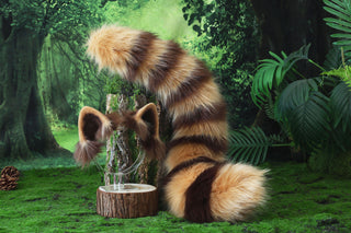Realistic faux fur red panda ear and tail butt plug lesser panda ear and tail kemonomimi firefoxtherian anime cosplay raccoon ear and tail furry gift