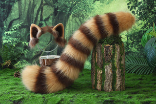 Realistic faux fur red panda ear and tail butt plug lesser panda ear and tail kemonomimi firefoxtherian anime cosplay raccoon ear and tail furry gift