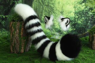 Realistic faux fur white tiger ear and tail set tiger tail and ear set tiger petplay set animal cosplay tail and ear tiger kemonomimi ears