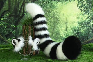 Realistic faux fur white tiger ear and tail set tiger tail and ear set tiger petplay set animal cosplay tail and ear tiger kemonomimi ears