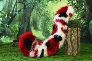 Red white black faux fur calico cat tail and ear kitten kemonomimi anime cosplay therian red black white cat ear and tail butt plug cat therian kitten halloween gift