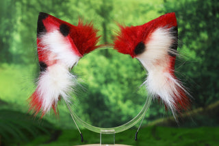 Red white black faux fur calico cat tail and ear kitten kemonomimi anime cosplay therian red black white cat ear and tail butt plug cat therian kitten halloween gift