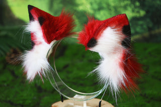 Red white black faux fur calico cat tail and ear kitten kemonomimi anime cosplay therian red black white cat ear and tail butt plug cat therian kitten halloween gift