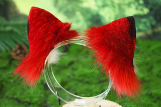 Red white black faux fur calico cat tail and ear kitten kemonomimi anime cosplay therian red black white cat ear and tail butt plug cat therian kitten halloween gift