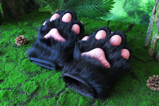 Black fursuit paws cat paws gloves realistic faux fur kitten fursuit paws kitty cosplay fursuit paws gloves handpaws fur paws with claw