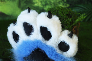 Faux fur derpy tiger cosplay paws blue black white stripes derpy tiger paws gloves kpop demon hunters cosplay paws with claw fursuit handpaw