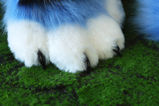Faux fur derpy tiger cosplay paws blue black white stripes derpy tiger paws gloves kpop demon hunters cosplay paws with claw fursuit handpaw