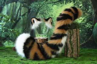 Tiger ear and tail set realistic faux fur tiger tail and ear set tiger petplay set animal cosplay tiger tail butt plug and ear tiger kemonomimi ears