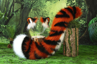 Tiger ear and tail set realistic faux fur tiger tail and ear set tiger petplay set animal cosplay tiger tail butt plug and ear tiger kemonomimi ears