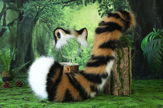 Tiger ear and tail set realistic faux fur tiger tail and ear set tiger petplay set animal cosplay tiger tail butt plug and ear tiger kemonomimi ears