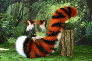 Tiger ear and tail set realistic faux fur tiger tail and ear set tiger petplay set animal cosplay tiger tail butt plug and ear tiger kemonomimi ears