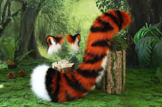 Tiger ear and tail set realistic faux fur tiger tail and ear set tiger petplay set animal cosplay tiger tail butt plug and ear tiger kemonomimi ears