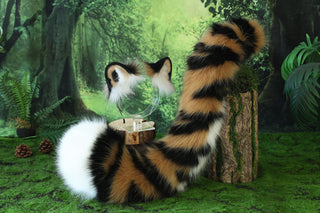 Tiger ear and tail set realistic faux fur tiger tail and ear set tiger petplay set animal cosplay tiger tail butt plug and ear tiger kemonomimi ears