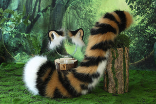 Tiger ear and tail set realistic faux fur tiger tail and ear set tiger petplay set animal cosplay tiger tail butt plug and ear tiger kemonomimi ears