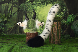 Faux fur cow ear and tail cow kemonomimi cow costume ear anime cosplay ear christmas gift cattle tail plug and ear therian Halloween gift furry
