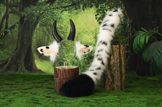 Faux fur cow ear and tail cow kemonomimi cow costume ear anime cosplay ear christmas gift cattle tail plug and ear therian Halloween gift furry