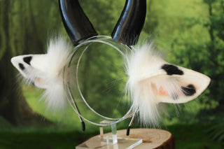 Faux fur cow ear and tail cow kemonomimi cow costume ear anime cosplay ear christmas gift cattle tail plug and ear therian Halloween gift furry