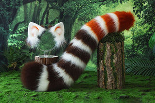 Realistic faux fur red panda ear and tail butt plug lesser panda ear and tail kemonomimi firefoxtherian anime cosplay raccoon ear and tail furry gift