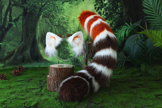 Realistic faux fur red panda ear and tail butt plug lesser panda ear and tail kemonomimi firefoxtherian anime cosplay raccoon ear and tail furry gift
