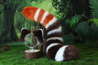 Realistic faux fur red panda ear and tail butt plug lesser panda ear and tail kemonomimi firefoxtherian anime cosplay raccoon ear and tail furry gift