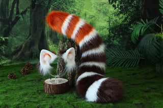 Realistic faux fur red panda ear and tail butt plug lesser panda ear and tail kemonomimi firefoxtherian anime cosplay raccoon ear and tail furry gift