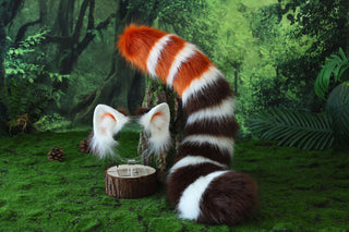 Realistic faux fur red panda ear and tail butt plug lesser panda ear and tail kemonomimi firefoxtherian anime cosplay raccoon ear and tail furry gift