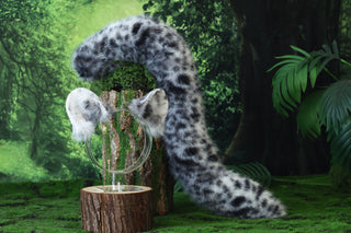 Spotted faux fur snow leopard ear and tail set role play snow leopard cosplay ear and tail therian spotted leopard kemonomimi christmas gift furry