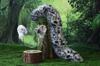 Spotted faux fur snow leopard ear and tail set role play snow leopard cosplay ear and tail therian spotted leopard kemonomimi christmas gift furry