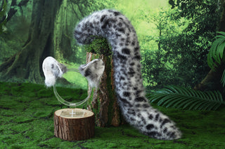 Spotted faux fur snow leopard ear and tail set role play snow leopard cosplay ear and tail therian spotted leopard kemonomimi christmas gift furry