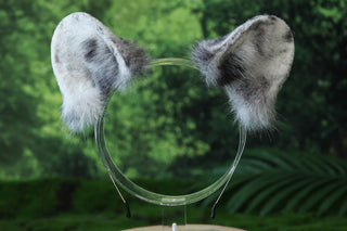 Spotted faux fur snow leopard ear and tail set role play snow leopard cosplay ear and tail therian spotted leopard kemonomimi christmas gift furry