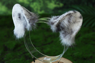 Spotted faux fur snow leopard ear and tail set role play snow leopard cosplay ear and tail therian spotted leopard kemonomimi christmas gift furry