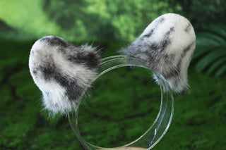 Spotted faux fur snow leopard ear and tail set role play snow leopard cosplay ear and tail therian spotted leopard kemonomimi christmas gift furry